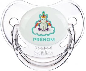 Licorne avec ailes sur nuage avec prénom : Transparent classique Tétine embout physiologique