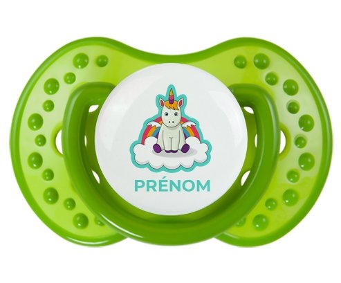 Licorne avec ailes sur nuage avec prénom : Vert classique Tétine embout Lovi Dynamic