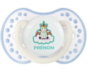 Licorne avec ailes sur nuage avec prénom : Blanc-cyan classique Tétine embout Lovi Dynamic