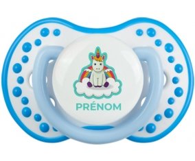 Licorne avec ailes sur nuage avec prénom : Blanc-bleu phosphorescente Tétine embout Lovi Dynamic