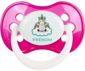 Licorne avec ailes sur nuage avec prénom : Rose foncé classique Tétine embout anatomique