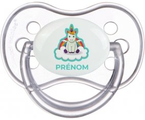 Licorne avec ailes sur nuage avec prénom : Transparente classique Tétine embout anatomique