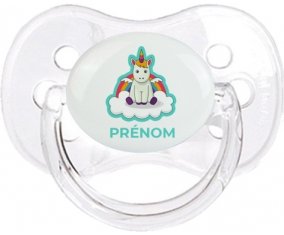 Licorne avec ailes sur nuage avec prénom : Transparent classique Tétine embout cerise