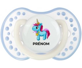 Licorne bleue rose avec prénom : Blanc-cyan classique Tétine embout Lovi Dynamic