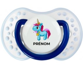 Licorne bleue rose avec prénom : Marine-blanc-bleu classique Tétine embout Lovi Dynamic