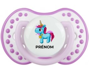 Licorne bleue rose avec prénom : Blanc-mauve classique Tétine embout Lovi Dynamic