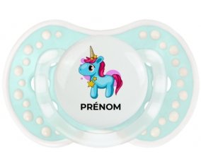 Licorne bleue rose avec prénom : Retro-turquoise-lagon classique Tétine embout Lovi Dynamic