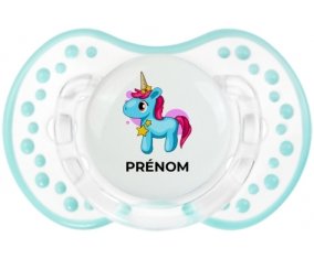 Licorne bleue rose avec prénom : Retro-blanc-lagon classique Tétine embout Lovi Dynamic