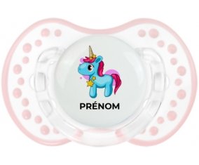 Licorne bleue rose avec prénom : Retro-blanc-rose-tendre classique Tétine embout Lovi Dynamic
