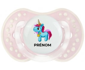 Licorne bleue rose avec prénom : Retro-rose-tendre classique Tétine embout Lovi Dynamic