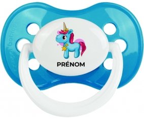 Licorne bleue rose avec prénom : Cyan classique Tétine embout anatomique