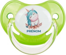 Licorne turquoise avec prénom : Vert classique Tétine embout physiologique