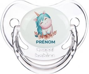 Licorne turquoise avec prénom : Transparent classique Tétine embout physiologique