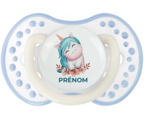 Licorne turquoise avec prénom : Blanc-cyan classique Tétine embout Lovi Dynamic
