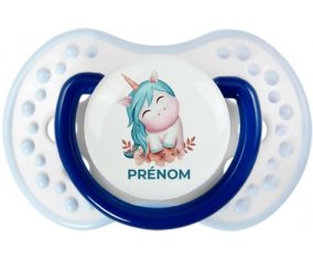 Licorne turquoise avec prénom : Marine-blanc-bleu classique Tétine embout Lovi Dynamic