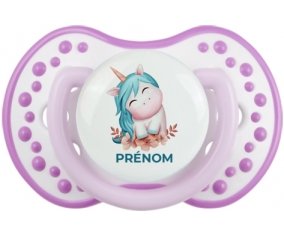 Licorne turquoise avec prénom : Blanc-mauve classique Tétine embout Lovi Dynamic