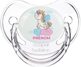 Licorne avec couronne sur nuage avec prénom : Transparent classique Tétine embout physiologique