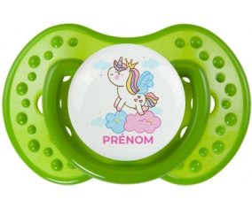 Licorne avec couronne sur nuage avec prénom : Vert classique Tétine embout Lovi Dynamic