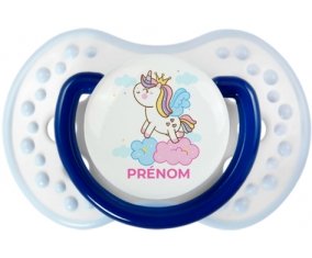 Licorne avec couronne sur nuage avec prénom : Marine-blanc-bleu classique Tétine embout Lovi Dynamic