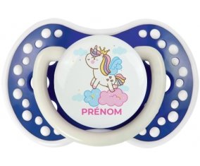 Licorne avec couronne sur nuage avec prénom : Bleu-marine phosphorescente Tétine embout Lovi Dynamic