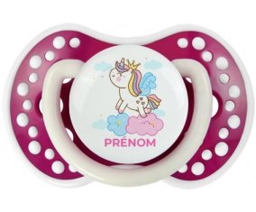 Licorne avec couronne sur nuage avec prénom : Fuchsia phosphorescente Tétine embout Lovi Dynamic