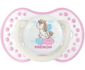 Licorne avec couronne sur nuage avec prénom : Blanc-rose phosphorescente Tétine embout Lovi Dynamic