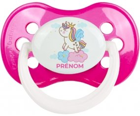 Licorne avec couronne sur nuage avec prénom : Rose foncé classique Tétine embout anatomique