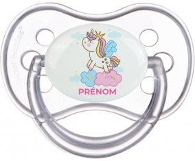 Licorne avec couronne sur nuage avec prénom : Transparente classique Tétine embout anatomique