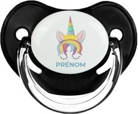 Licorne design-1 avec prénom : Noir classique Tétine embout physiologique