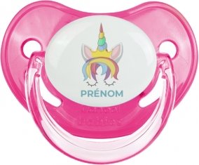 Licorne design-1 avec prénom : Rose classique Tétine embout physiologique