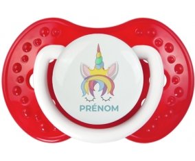 Licorne design-1 avec prénom : Blanc-rouge classique Tétine embout Lovi Dynamic
