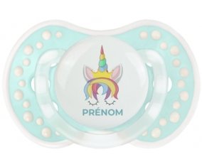 Licorne design-1 avec prénom : Retro-turquoise-lagon classique Tétine embout Lovi Dynamic
