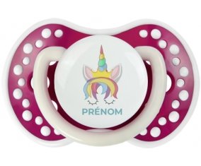 Licorne design-1 avec prénom : Fuchsia phosphorescente Tétine embout Lovi Dynamic