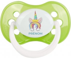 Licorne design-1 avec prénom : Vert classique Tétine embout anatomique