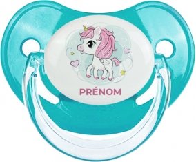 Poney rose cœur avec prénom : Sucette Physiologique personnalisée