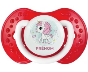 Poney rose cœur avec prénom : Blanc-rouge classique Tétine embout Lovi Dynamic