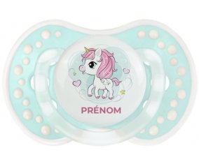 Poney rose cœur avec prénom : Retro-turquoise-lagon classique Tétine embout Lovi Dynamic