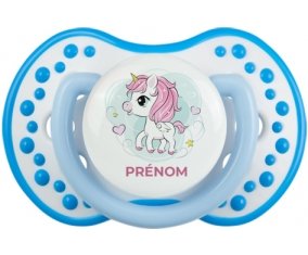 Poney rose cœur avec prénom : Blanc-bleu phosphorescente Tétine embout Lovi Dynamic