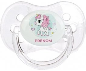 Poney rose cœur avec prénom : Transparent classique Tétine embout cerise