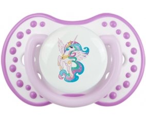 My Little Pony Princesse Célestia design-3 avec prénom : Blanc-mauve classique Tétine embout Lovi Dynamic