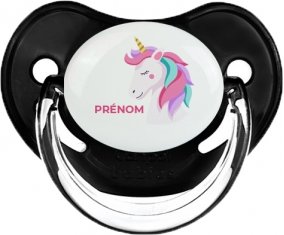 Licorne design-2 avec prénom : Noir classique Tétine embout physiologique