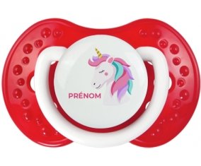 Licorne design-2 avec prénom : Blanc-rouge classique Tétine embout Lovi Dynamic