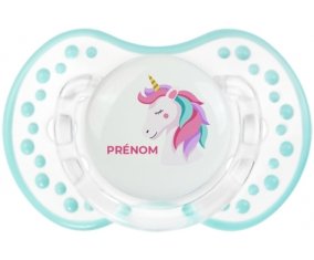 Licorne design-2 avec prénom : Retro-blanc-lagon classique Tétine embout Lovi Dynamic