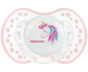 Licorne design-2 avec prénom : Retro-blanc-rose-tendre classique Tétine embout Lovi Dynamic
