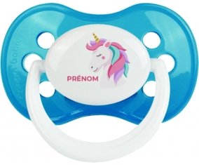 Licorne design-2 avec prénom : Cyan classique Tétine embout anatomique