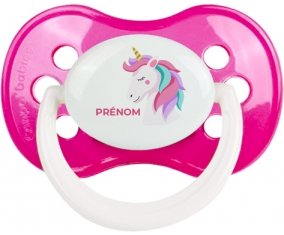 Licorne design-2 avec prénom : Rose foncé classique Tétine embout anatomique