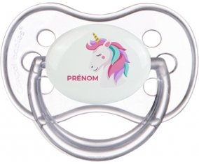 Licorne design-2 avec prénom : Transparente classique Tétine embout anatomique