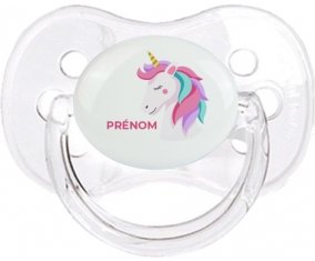 Licorne design-2 avec prénom : Transparent classique Tétine embout cerise