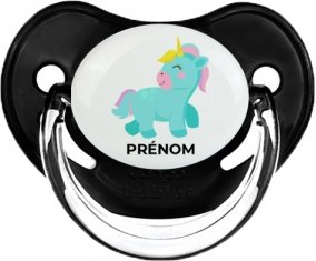Licorne design-3 avec prénom : Noir classique Tétine embout physiologique