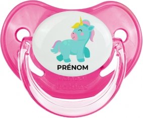 Licorne design-3 avec prénom : Rose classique Tétine embout physiologique
